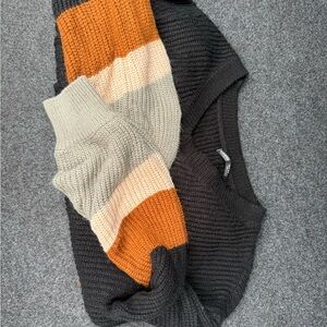 Colorblock Knit Sweater - Black, Orange, Cream